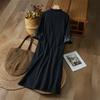 Women Floral Embroidered Mandarin Collar Half Sleeve Linen Blend Cheongsam Style Maxi Dress