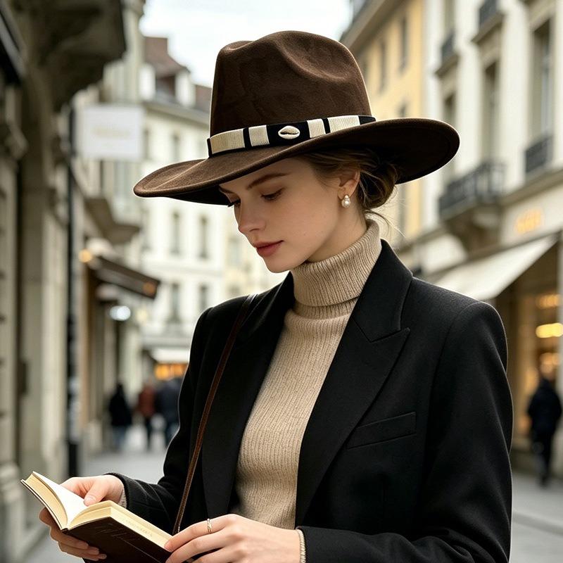 Women S Retro Style Large Brim Adjustable Solid Color Hat