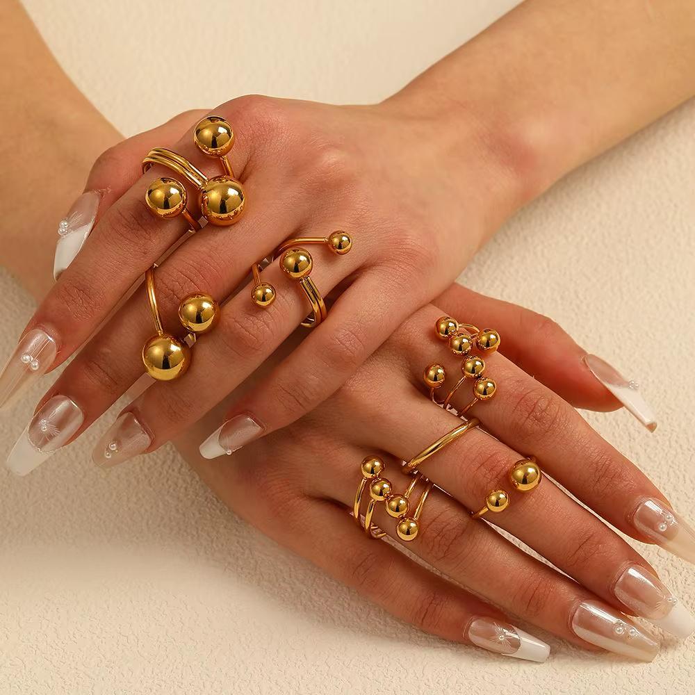Irregular Beads Stainless Steel Rings For Women Men Open Adjustable Gold Color Chunky Ball Ring Minimalist Waterproof Jewelry