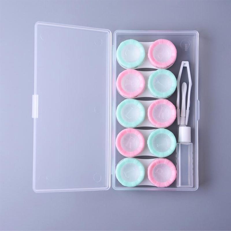 Five Portable High-end Contact Lens Containers for Women and Men, Each with Different Colored Tweezers for Easy Carrying.