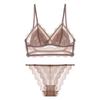 Summer popular U-shaped beautiful back underwear sexy lace rimless thin bra French triangle cup bra set