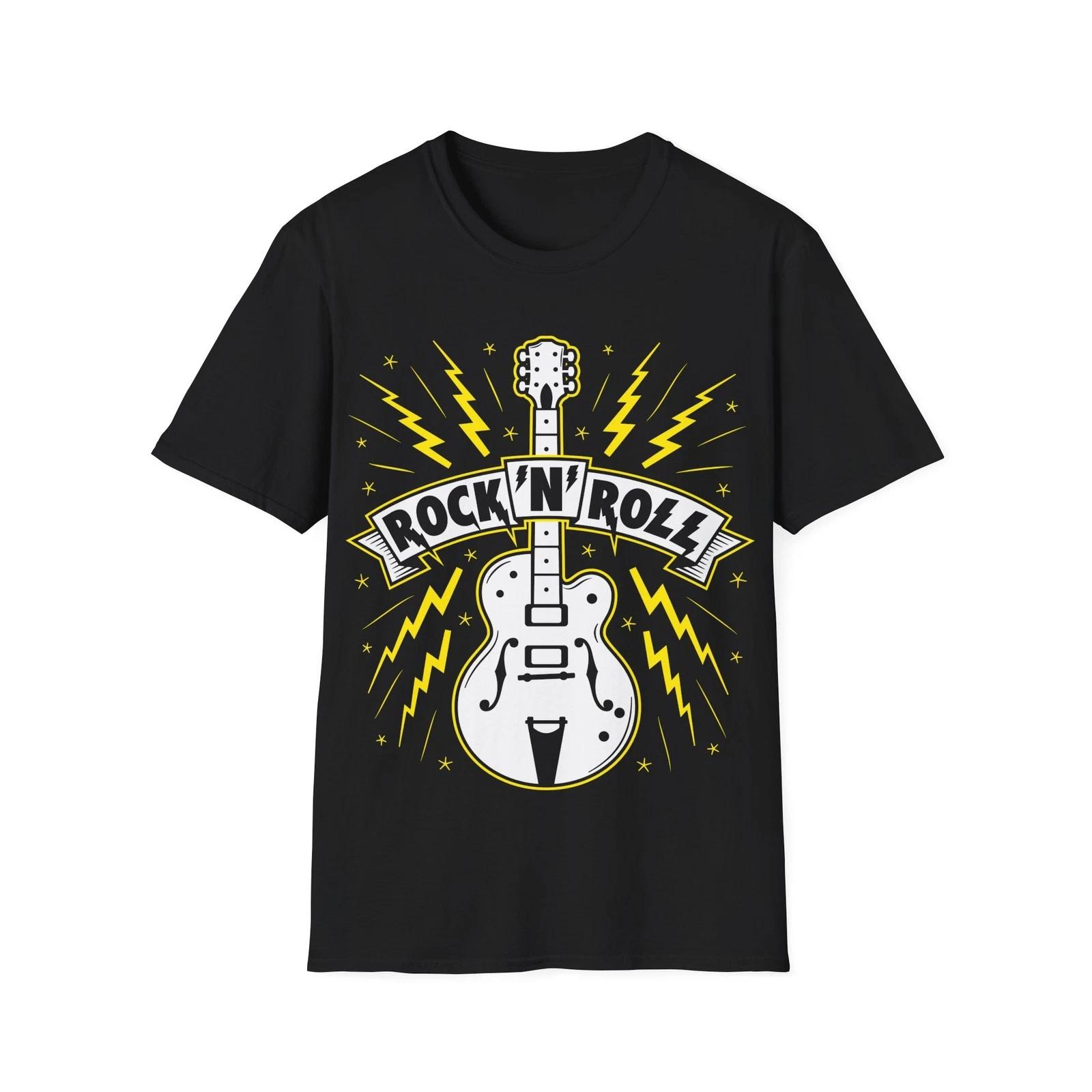 Rock n Roll Guitar T-Shirt, Rock Music Fan Tee, Unisex Regular Fit Top 2XL