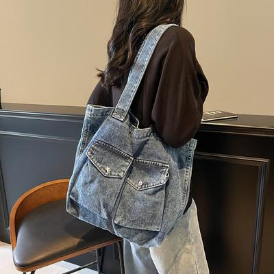 Handtasche mit großer Kapazität für Damen aus Denim, Schultertasche, Studententasche