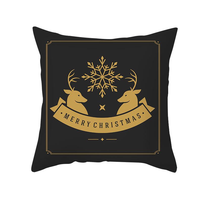 New Black Hot Stamping Christmas Pillow Cover Golden Elk Christmas Tree Sofa Cushion Cover Home