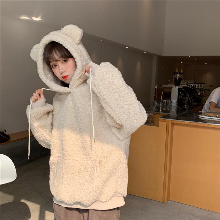 Kawaii Nette Bär Ohren Hoodie Frauen Herbst Winter Casual Fleece Lose Langarm Pullover Freunde Koreanische Mode Hoodies