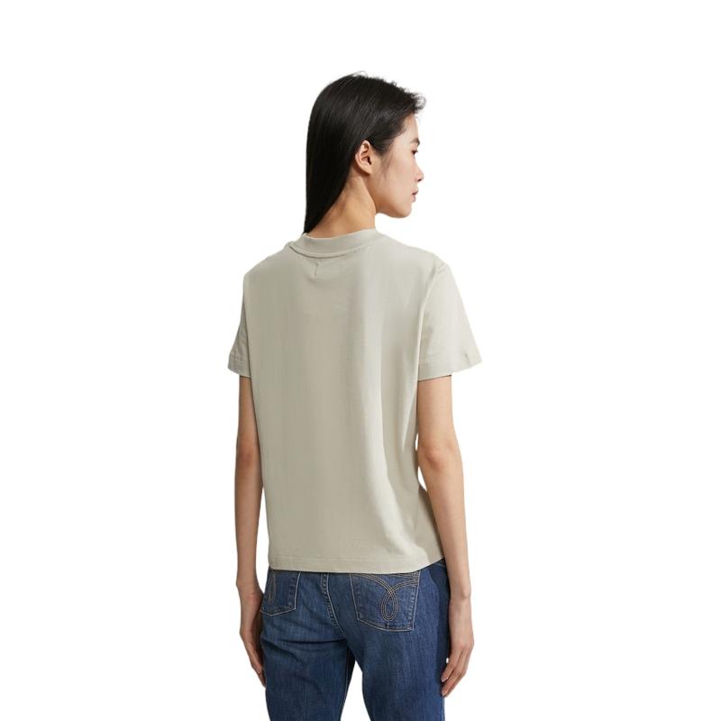 CK/Calvin Klein SS23 Solid Color Letter Embroidery Slim Fit Cotton T-Shirt Women Tops Light-Milk-Coffee 40WH105-AEV