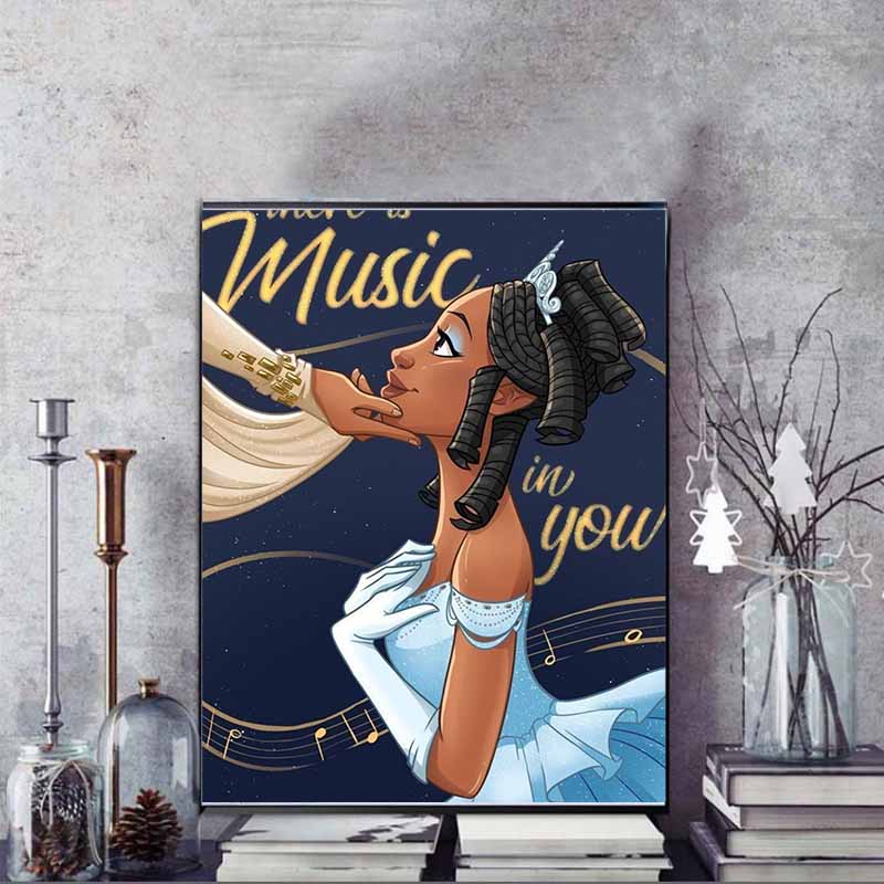 Disney 5D DIY Diamond Painting Tiana Music Theme Illustration Embroidered Mosaic Cross Stitch Home Decor Gift Crafts
