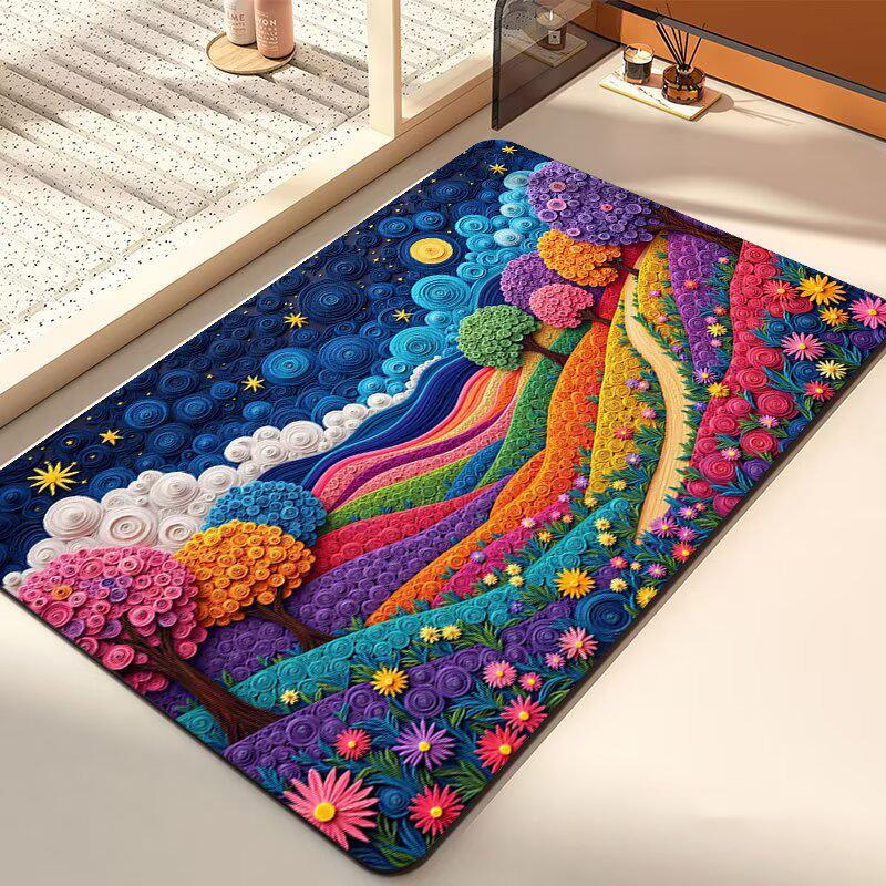 Modern Abstract Scenic Living Room Rug Large Size Cute Room Decor Bedroom Carpet Non-slip Baby Crawling Mat Soft Easy Cleaning