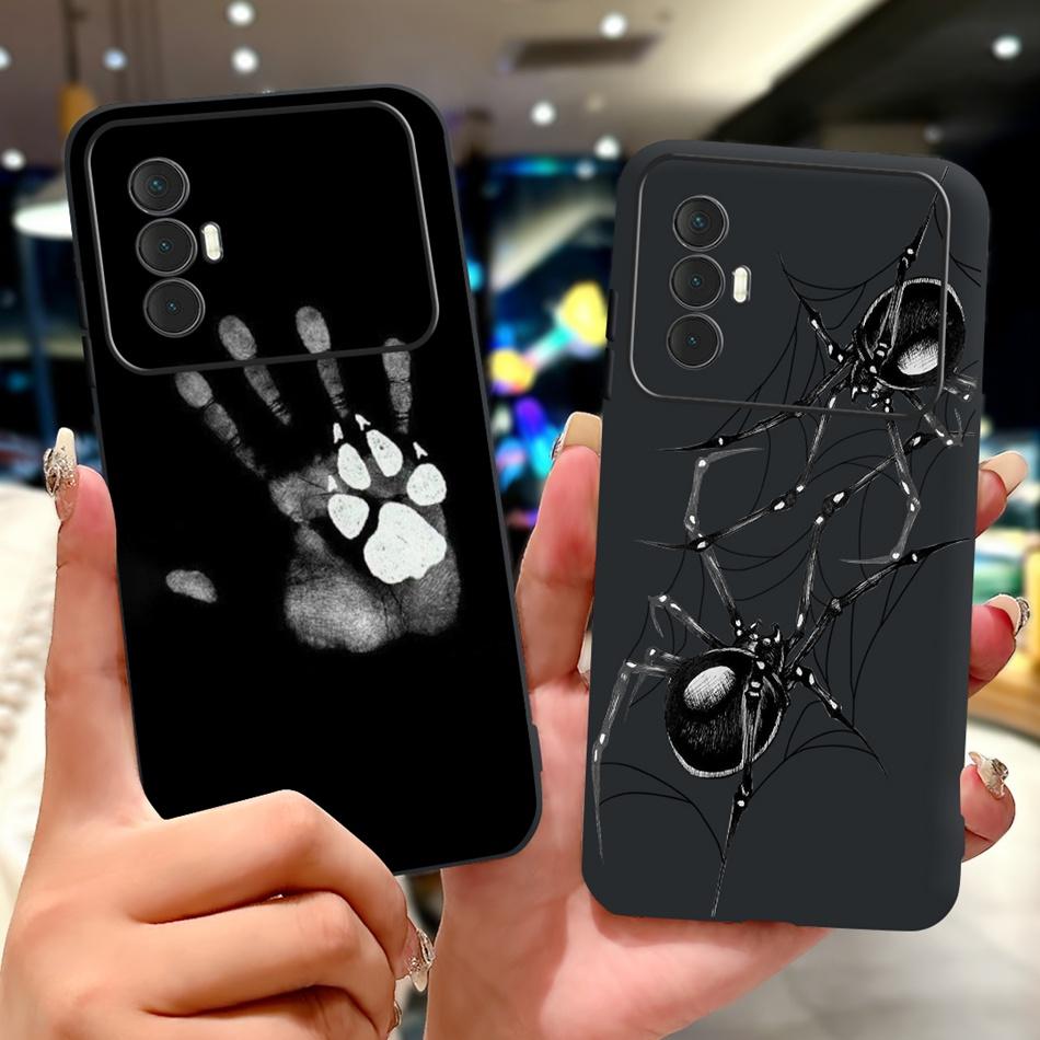 For Tecno Spark 8 Pro 8T 8P Elegant Floral Cat Phone Case For Tecno Spark8 8T 8P 8Pro Black Silicone Soft TPU Cases Bumpers