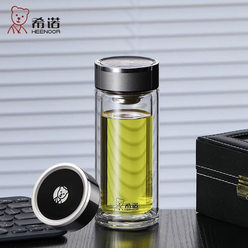 Heenoor Portable Double-Layer Glass Tea Cup with Filter