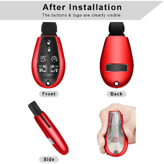 QBUC for Dodge Key Fob Cover with Keychain TPU Key Case Compatible with 2008-2018 Dodge Ram Jeep Chrysler Model Accessories (Red)