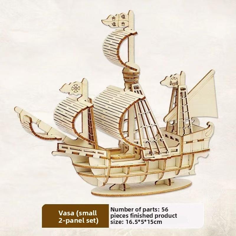 Children's Wooden Ship Model Assembled Toy Jigsaw Puzzle 3d Three-dimensional Educational Sailboat Model Parent-child Manual.