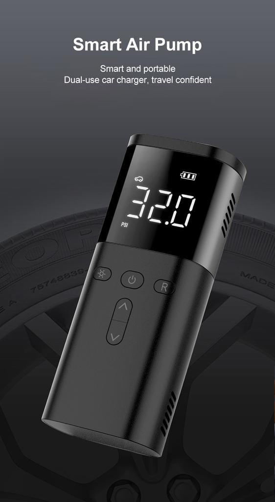 Portable Wireless Car Tire Inflator - Rechargeable Mini Electric Air Compressor with LED Emergency Light