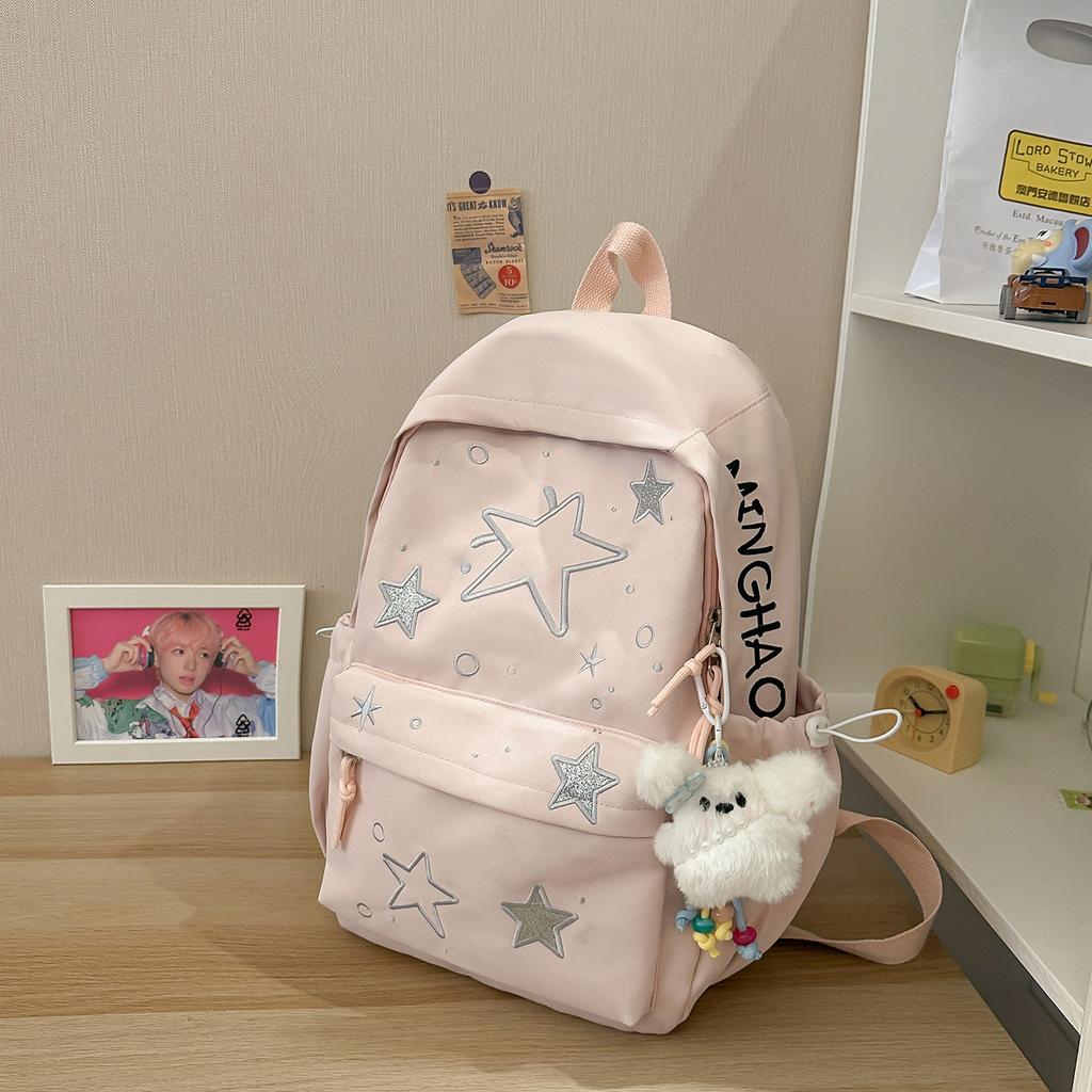 Schoolbag Japanese college style star printed schoolbag for women, large capacity, high value, junior and high school students, lightweight burden
