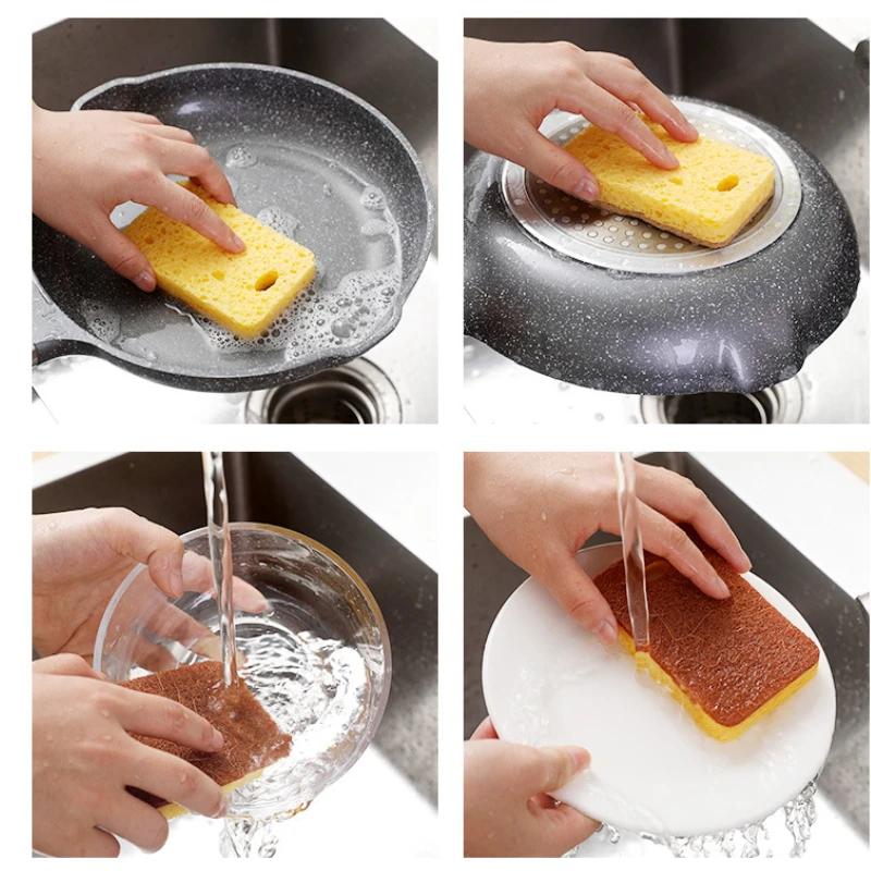 1/6/12pcs Clean Wood Pulp Cotton Scouring Pad Dishwashing Stain Removal Non Sticky Soft Sturdy Household Kitchen Cleaning Cloths