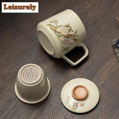 400ml Tazza Separatore da Tè con Filtro in Porcellana Antica Forno Ru Simpatico Gatto Albero Tazza da Lavoro per Ufficio Tazza Personale per Acqua con Coperchio Tazze con Manico