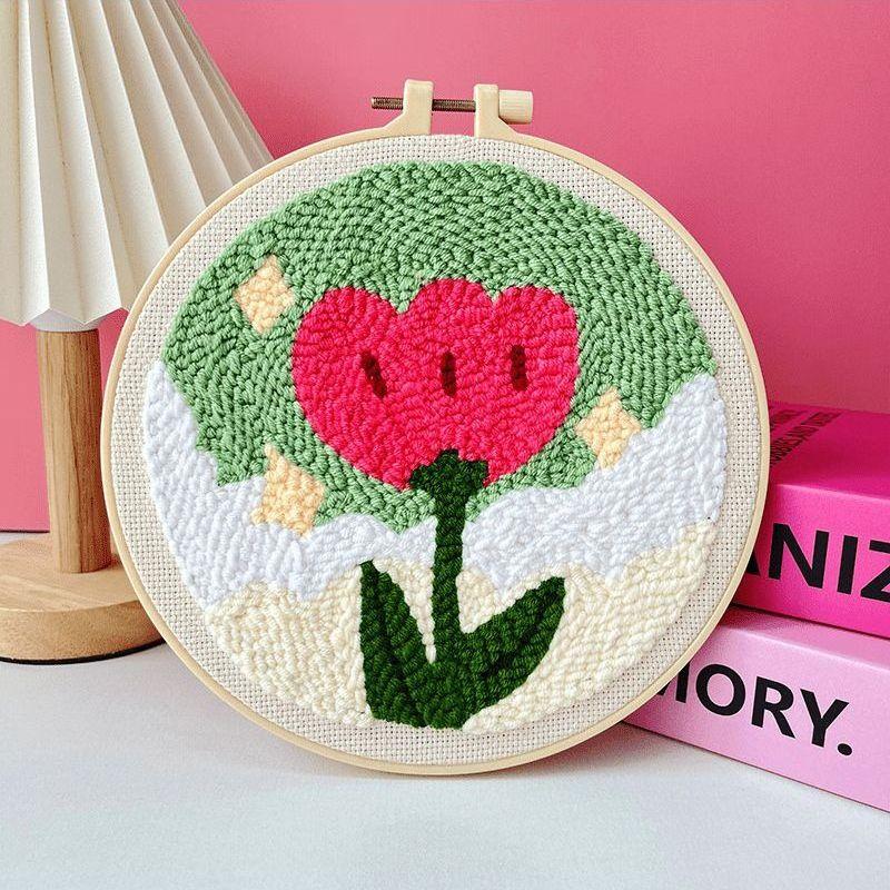 CHENISTORY DIY Punch Needle Embroidery Kit Floral Pattern with Embroidery Hoop for Beginners Adults Decor Craft Gift