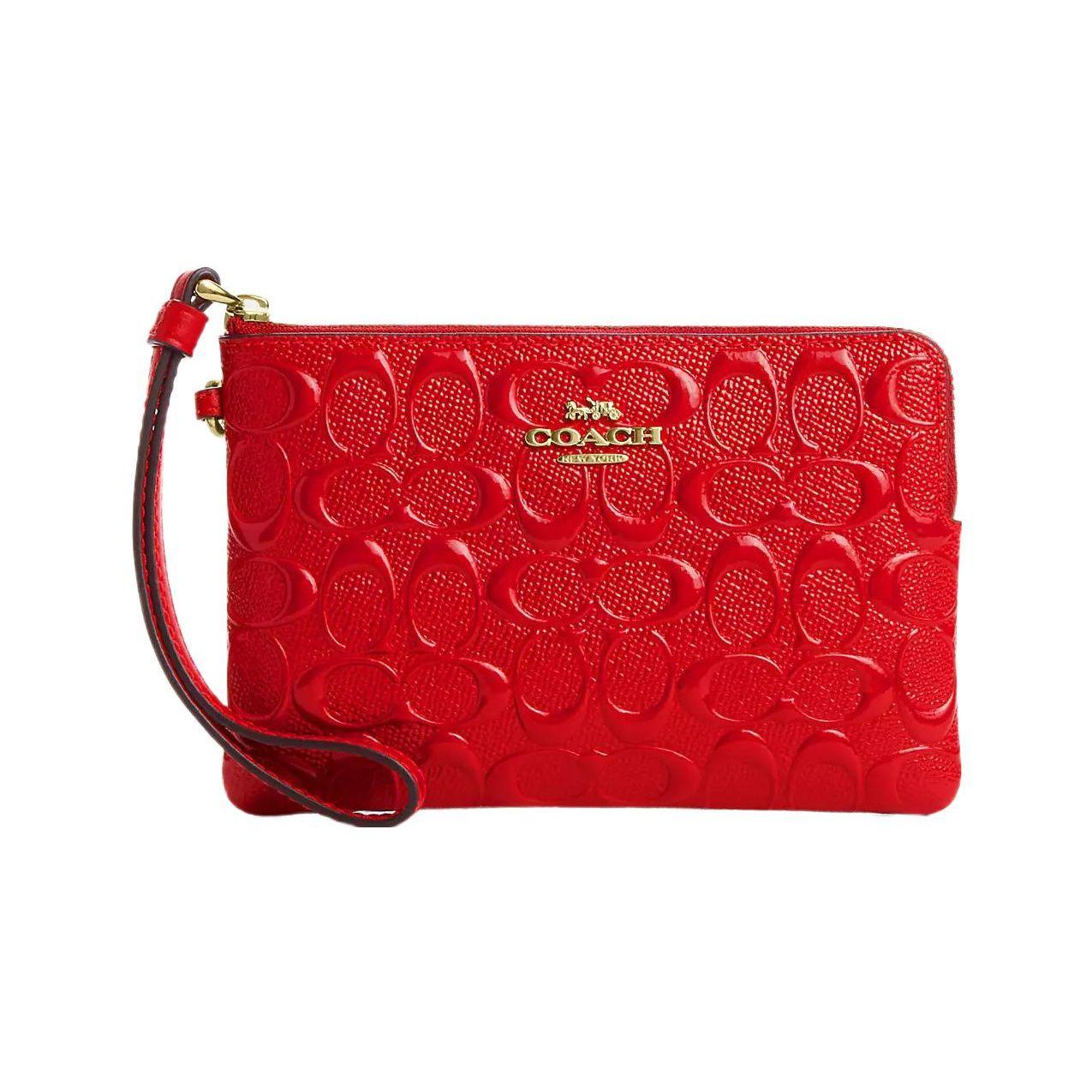 

Coach Corner Zip 16 Solid Classic Monogram Embossed Zipper Closure Star Pendant Card Slot Women wallet Gold Electric-Red CN049-IMRZP Gold & Electric Red