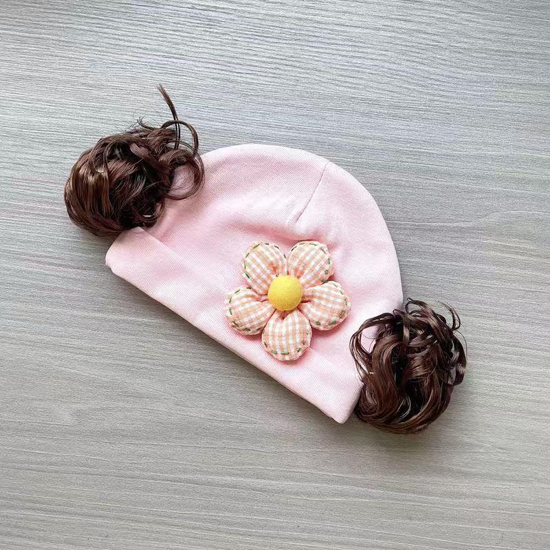 Baby Girl Cotton Beanie - High Elasticity, Cute Wig-Style Hat for Newborns, Spring & Autumn Style