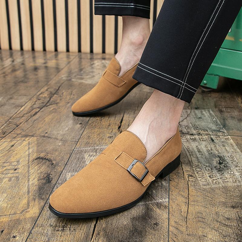 

Men s large-size pointed leather shoes fashion matte buckle casual leather shoes one-pedal cover Doudou shoes 38