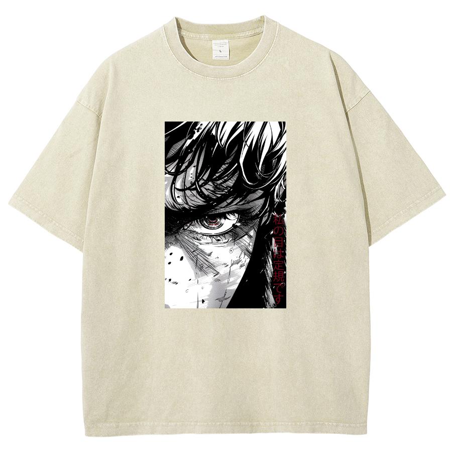 Japonské Vintage Anime Černobílý Portrét Postavy Potisk Dámské Tričko Neutrální Praní Oversized Top s Krátkým Rukávem