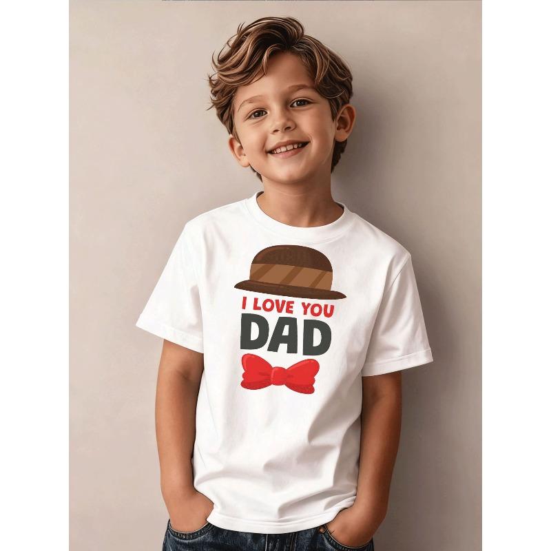 Boys I Love You Dad Bow Tie Hat Print Crewneck Tee 110 белый
