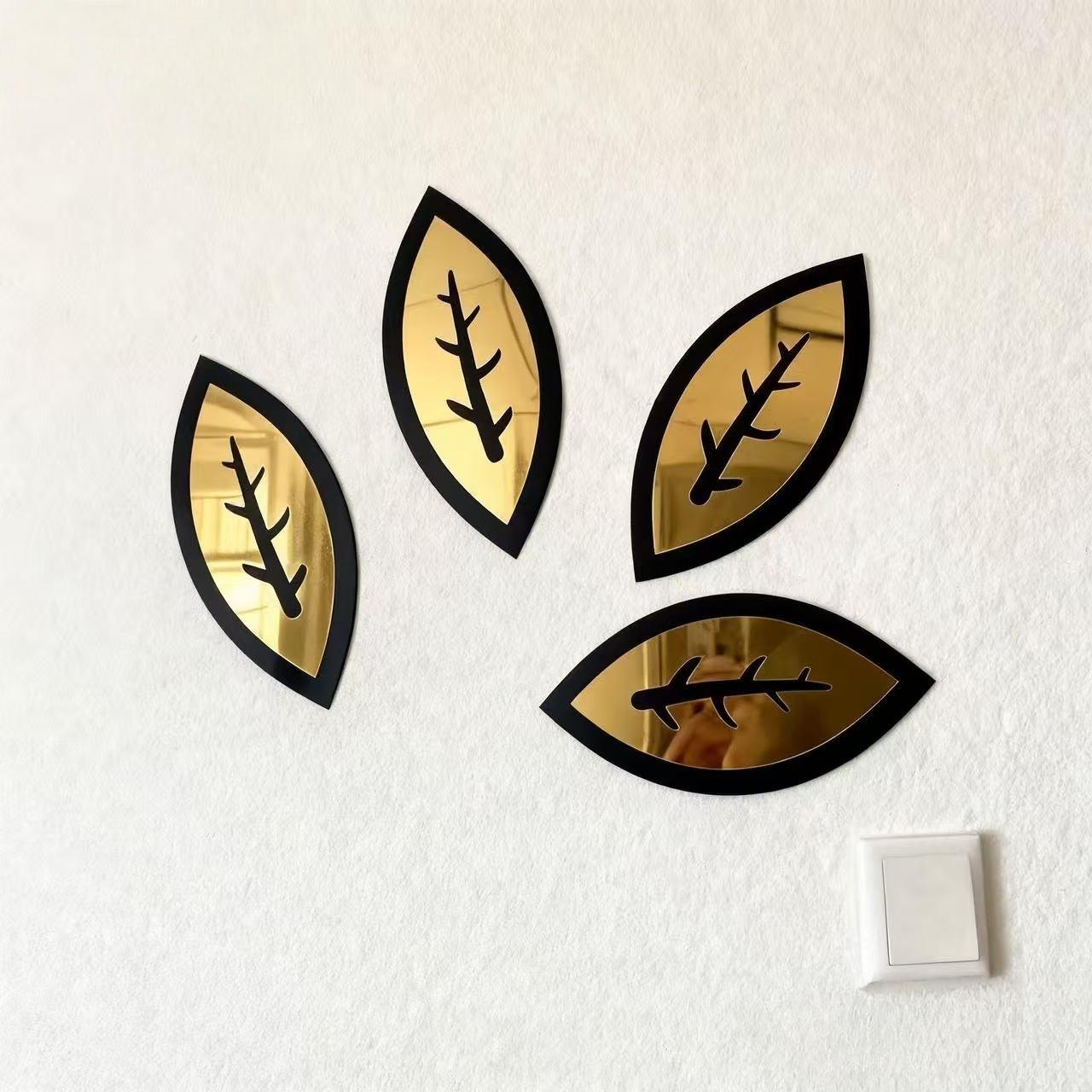 

4PCS leaf wall sticker mirror self-adhesive wall sticker easy to peel off and stick 4PCS золотий