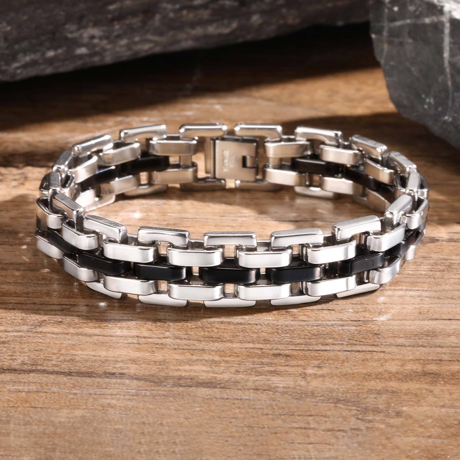 

Vnox Мужские браслеты-цепочки с звеньями двух тонов 13 мм, браслет с ремешком нежного черного цвета, деловой подарок 19cm