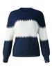 Contrast Colour Striped Knitted Sweater for Women Bell Sleeves Top Women's Round Neck Luxurious Relaxed-fit Slimming and Versatile Top