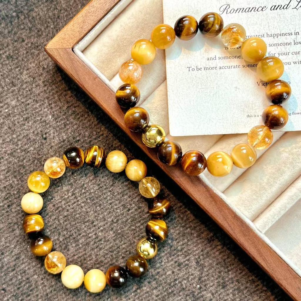 High Quality Autumn And Winter Retro Maillard Style Natural Gold Tiger'S Eye Stone Bracelet Bracelet.
