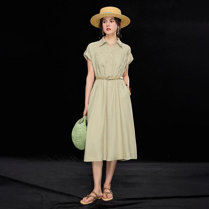 Wudao Tencel Linen Blend Short-Sleeve Shirt Dress with Belt