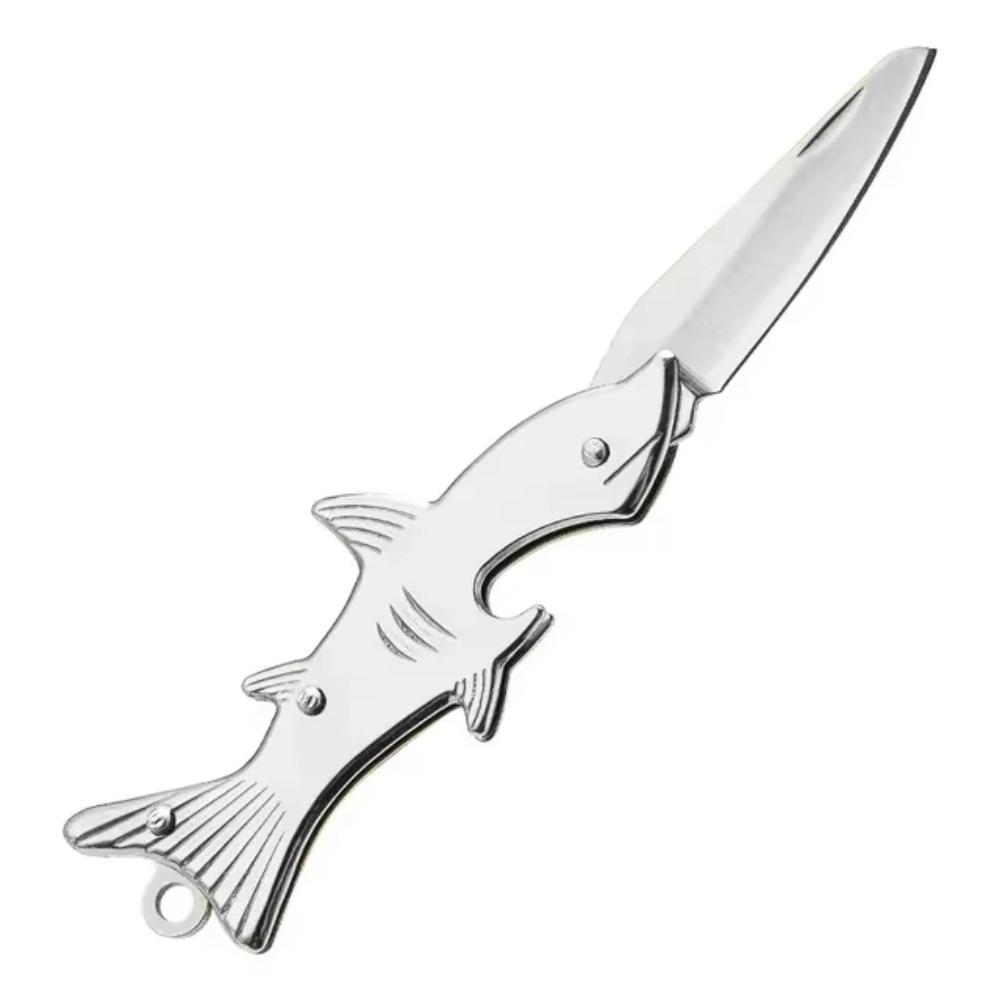 Safe Portable Folding Cutter Keychain Shark Shaped Pocket Cutter Multipurpose Fruit Cutter Home with Key Ring серебряный