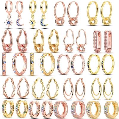 Kolczyki ze srebra próby 925 luksusowe różowe złoto kolor serce gwiazda kolczyki w kształcie księżyca oryginalne dla kobiet wesele moda biżuteria Joyas