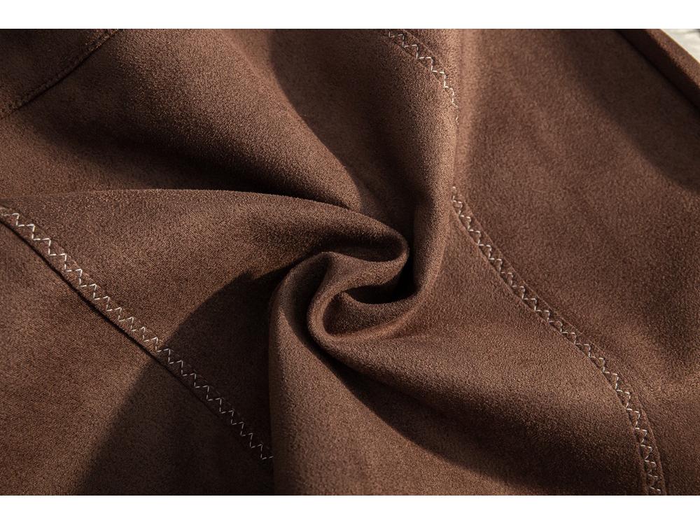 Plus Size Coffee Color Suede Velvet High Waist A-line Skirt – Anti-exposure, Hip-hugging, Short, for Women