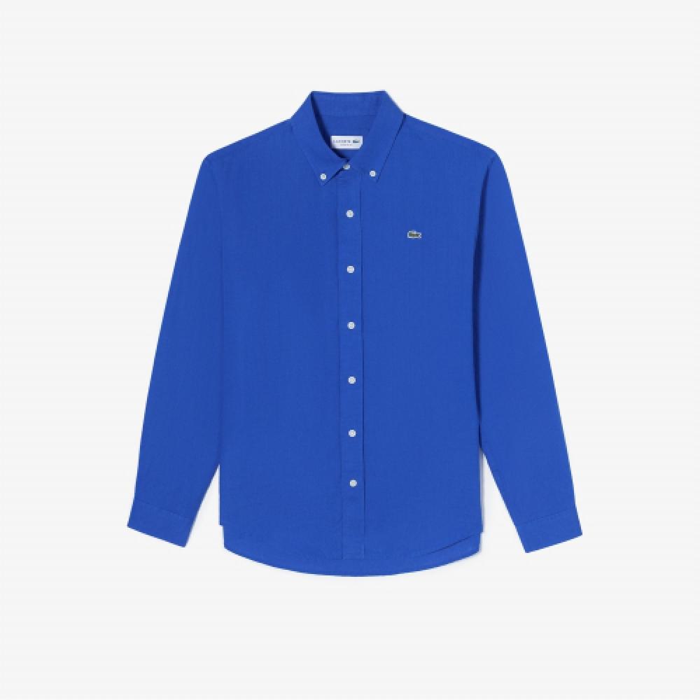 

LACOSTE Мужская однотонная льняная рубашка [Королевский синий]