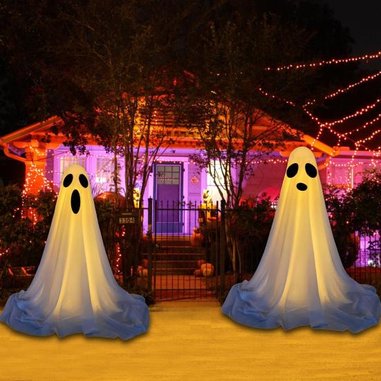Halloween Decorations for Outdoor DIY Large Lighted White Cloth Ghost with LED String Lights for Home Porch Yard Decor
