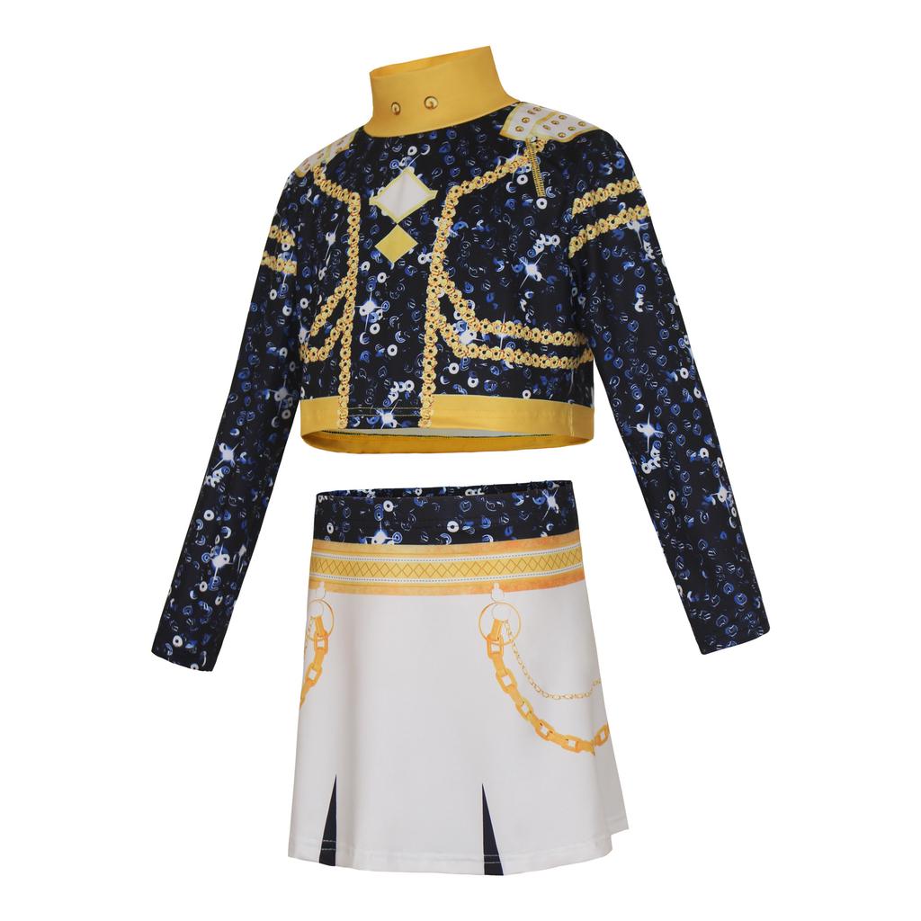 Girls POP Singer Hunters Stage Performance Printing Outfit Halloween Cosplay Costume for Carnival Party Pretend Game Role Playing Dress Up Suit