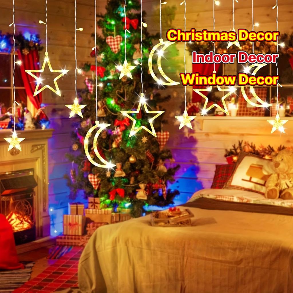 LED Star Moon String Lights,romantic Atmosphere,fairy Curtain Lights,suitable for Bedroom Wall Decoration,room Windows,party and Holiday Decoration