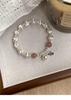 Women's Retro Geometric Bracelet with Strawberry Beads and Chinese Hanzi Pendant