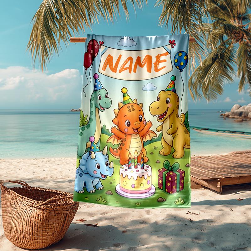 Personalisierbares Ultra-Weiches Strandtuch mit Dinosaurier-Thema, Ideal für Pool - Camping, Tauchen - Perfekter Reisebegleiter, Lebendiges Strandtuch.