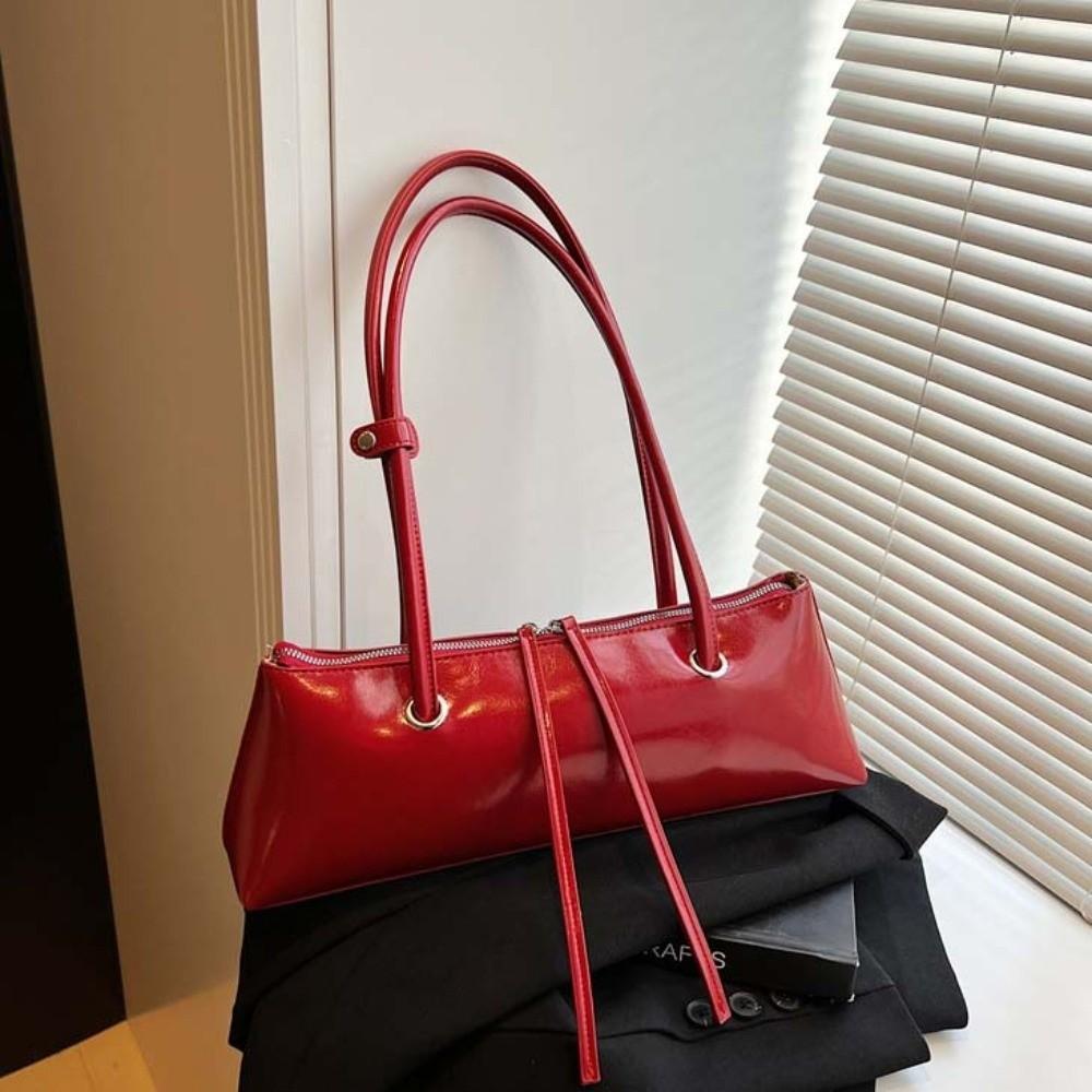 Y2K PU Shoulder Bag Solid Color Texture Underarm Bags All-match French Stick Handbag Daily