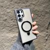 For Magsafe Metal Fold Stand Holder Case For Samsung S26 S25 S24 S23 FE S22 Ultra Plus Matte Clear Magnetic Bracket Cover