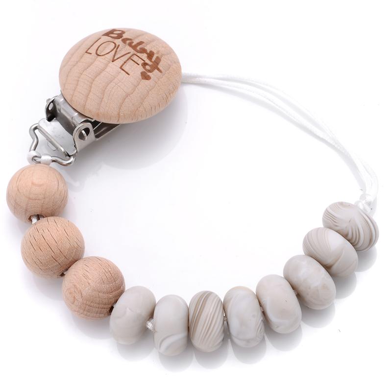 Baby Teether Pacifier Chain Silicone Wood Beads Pacifier Clips Infant Nipple Appease Soother Chain Clip Dummy Holder Nipple Clip