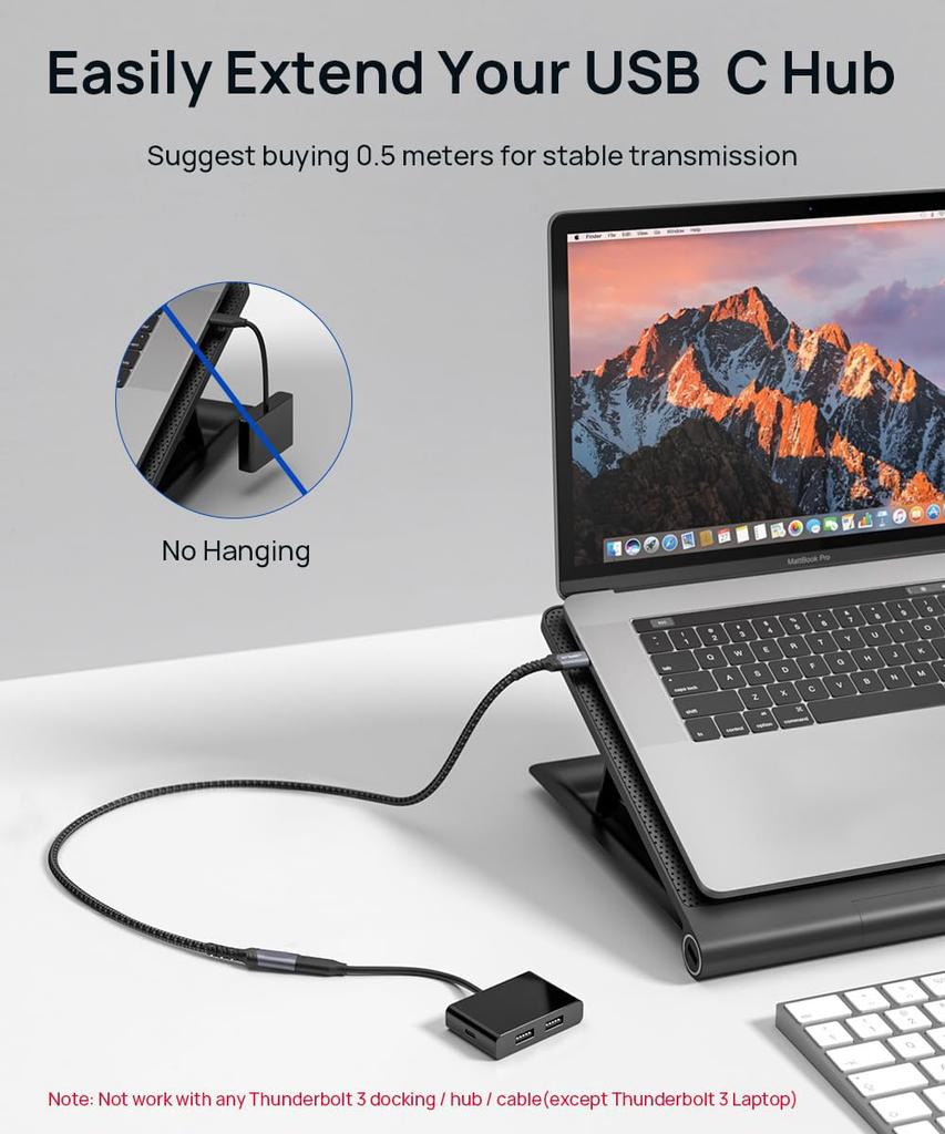 JSAUX USB C Extension Cable 2M USBC Extension Cord Male to Female PD Compatible High Speed 10Gbps Synchronous Transfer Compatible with iPhone Type C