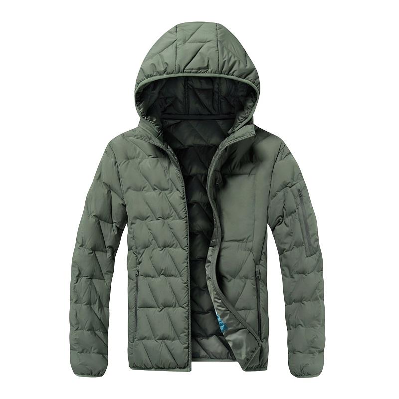 Men Hooded Lightweight Padded Jacket Zipper Quilted Warm Casual Outerwear Coat