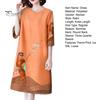 Retro Print Dress Women Summer Three Quarter Sleeves Loose Parrot Ice Printed Silk Knee Length Pullover Party Commute Office Midi O Neck