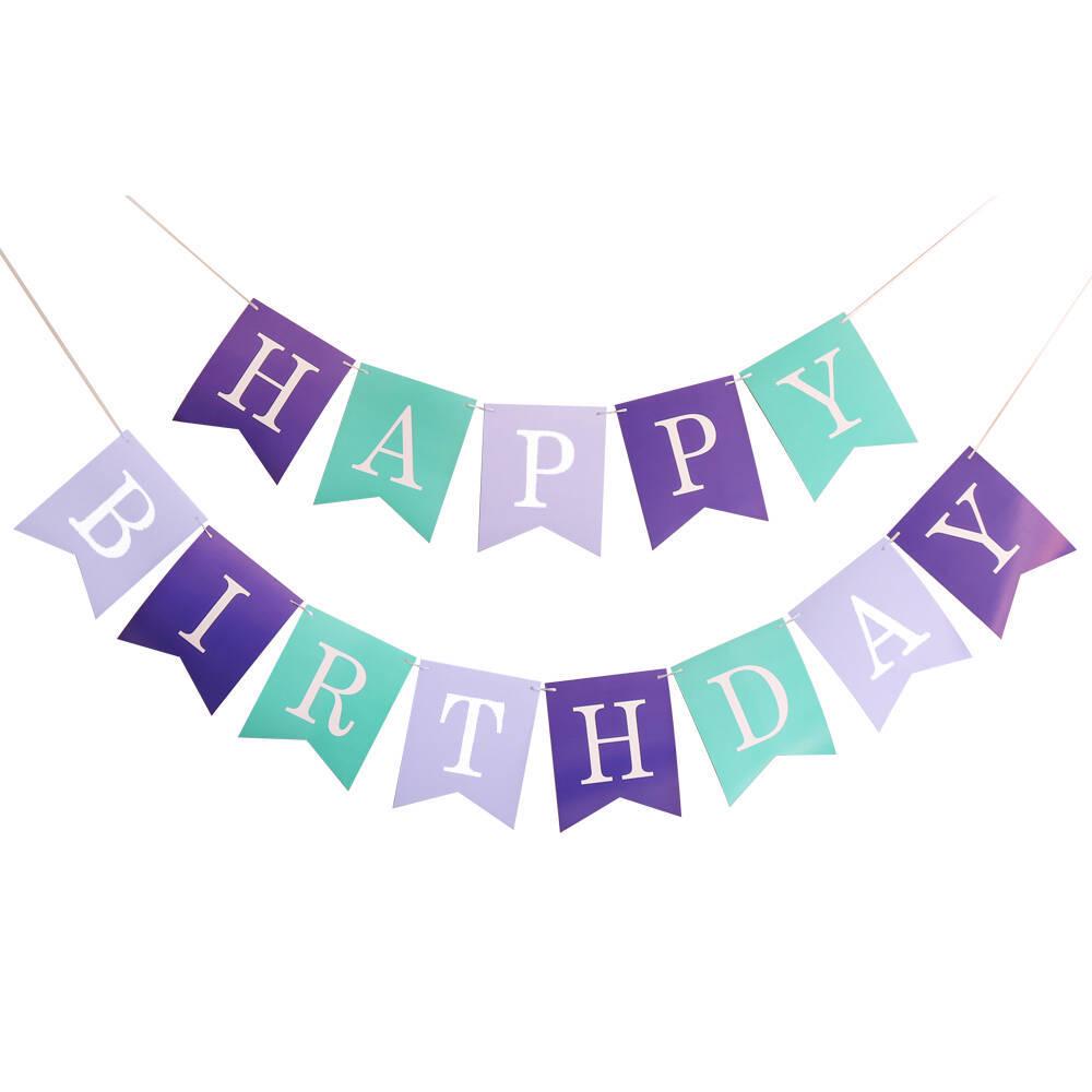 Mermaid Glitter Happy Birthday Banner - Party Decoration Flag