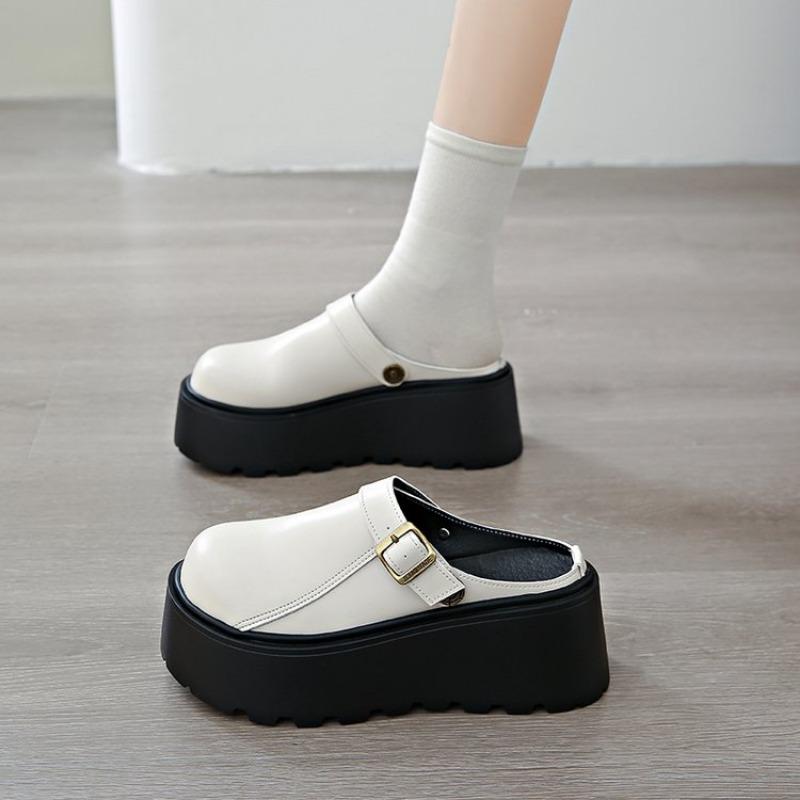 

AUTUSPIN 6 см Тапочки-мюли на массивной танкетке для женщин, модные весенне-летние, белые, из мягкой кожи, слипоны, женские шлепанцы, лоферы 2025 35 грязно-белый