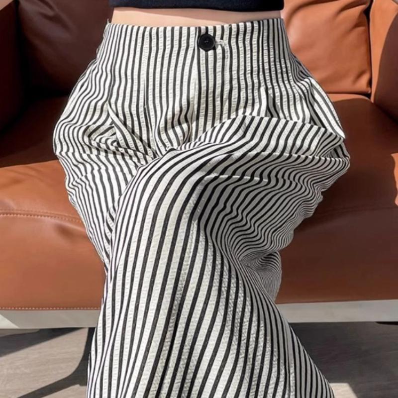 Striped Wide-leg Pants for Women in Summer Thin New High-waist Loose Straight-leg Casual Floor Trousers