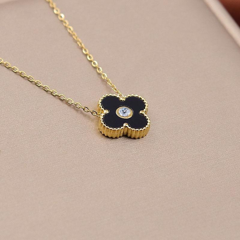 

Ожерелье из титановой стали с четырьмя листочками клевера из циркония, цепочка на ключицу для женщин, цепочка с подвеской из нержавеющей стали, ювелирные изделия